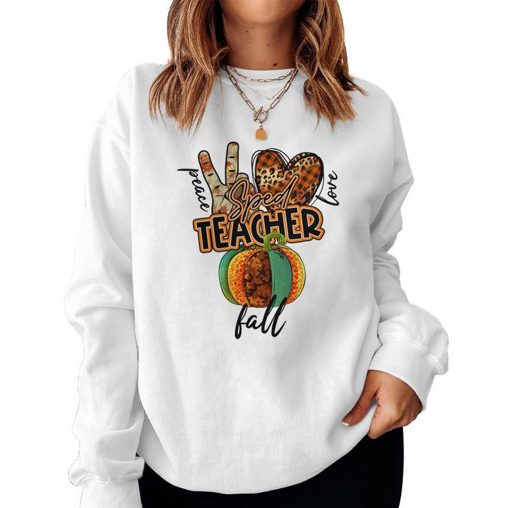 Teacher Peace Love Fall Sped Teacher Women Crewneck Graphic Sweatshirt