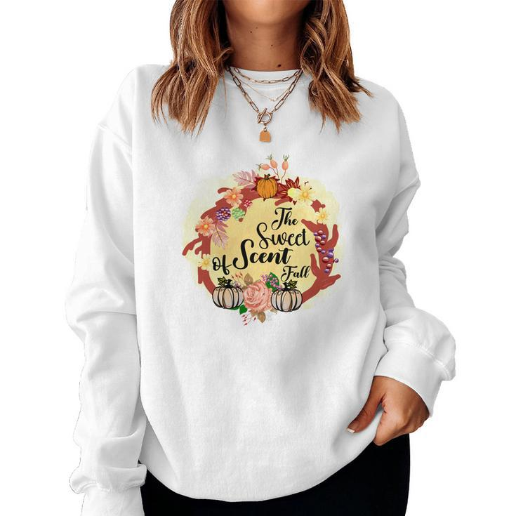 The Sweet Scent Of Fall Pumpkin Wreath Women Crewneck Graphic Sweatshirt