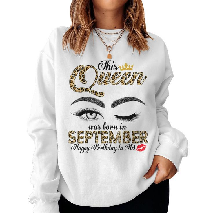 This Queen Was Born In September Leopard Women Girls Ladies  Women Crewneck Graphic Sweatshirt