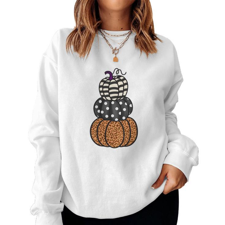 Three Pumpkins Fall Season Love Women Crewneck Graphic Sweatshirt