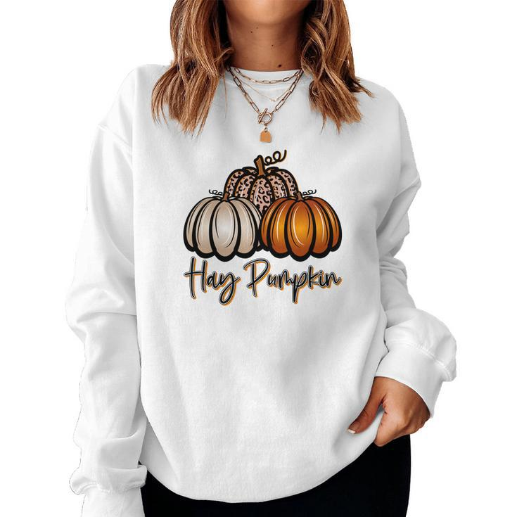 Three Pumpkins Hay Pumpkin Fall Women Crewneck Graphic Sweatshirt