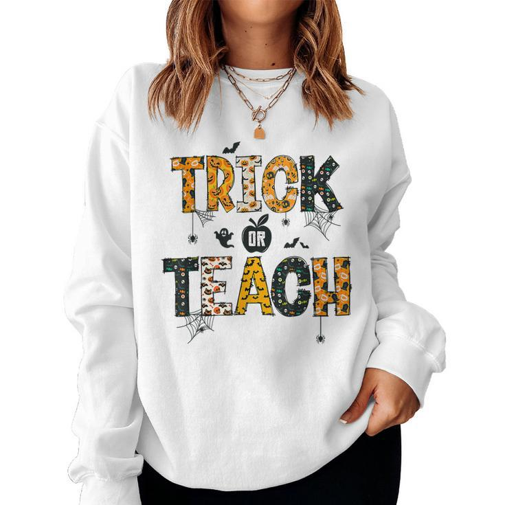Trick Or Teach Funny Halloween Costume Cute Teacher Life  Women Crewneck Graphic Sweatshirt