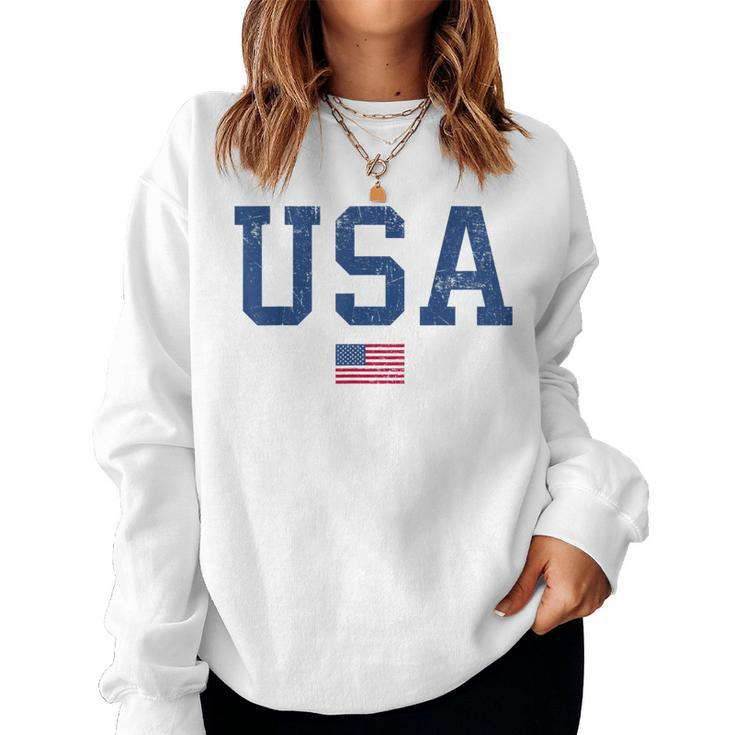 Usa  Women Men Kids Patriotic American Flag Distressed  Women Crewneck Graphic Sweatshirt