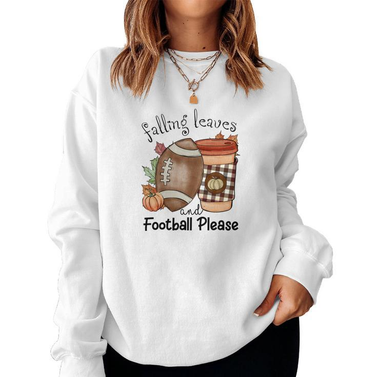 Vintage Autumn Falling Leaves And Football Please Women Crewneck Graphic Sweatshirt