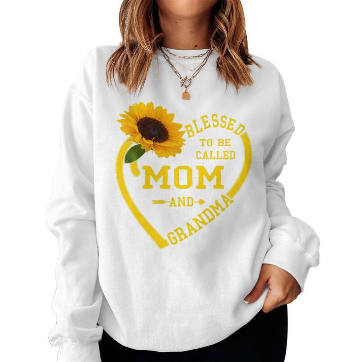 Womens Blessed To Be Called Mom And Grandma Mothers Day Sunflower   Women Crewneck Graphic Sweatshirt