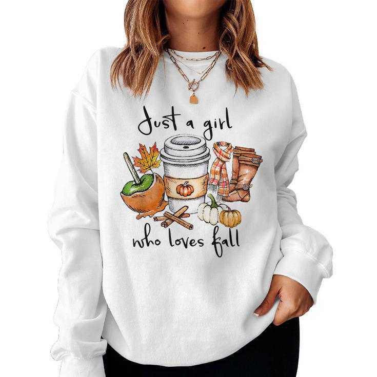 Womens Just A Girl Who Loves Fall Pumpin Spice Latte Autumn  Women Crewneck Graphic Sweatshirt