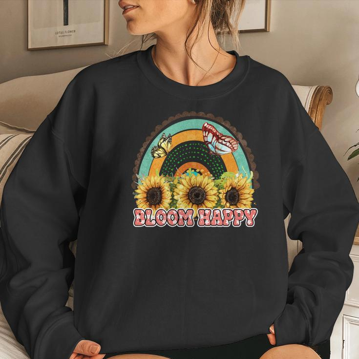 Boho Vintage Bloom Happy Flower And Butterfly Design Women Crewneck Graphic Sweatshirt Gifts for Her