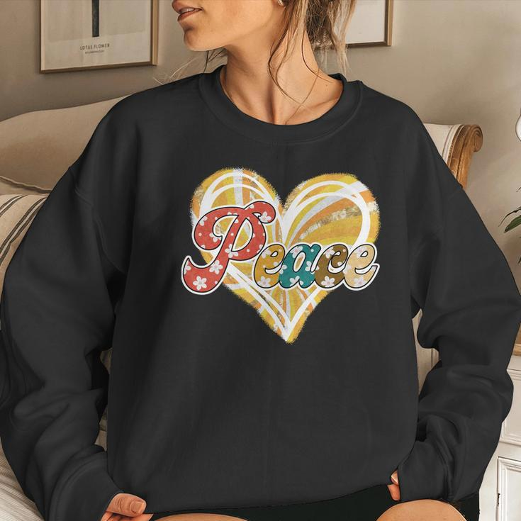 Boho Vintage Peace Heart Retro Custom Women Crewneck Graphic Sweatshirt Gifts for Her