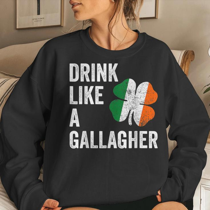 Drink Like A Gallagher St Patricks Day Beer Drinking  Women Crewneck Graphic Sweatshirt Gifts for Her
