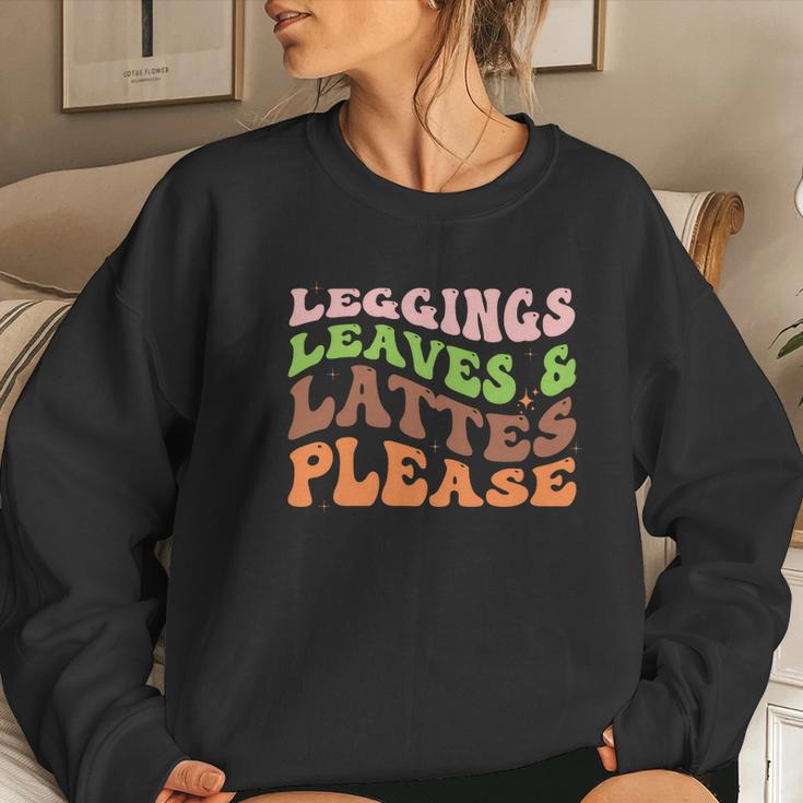 Groovy Leggings Leaves And Lattes Please Fall Women Crewneck Graphic Sweatshirt Gifts for Her