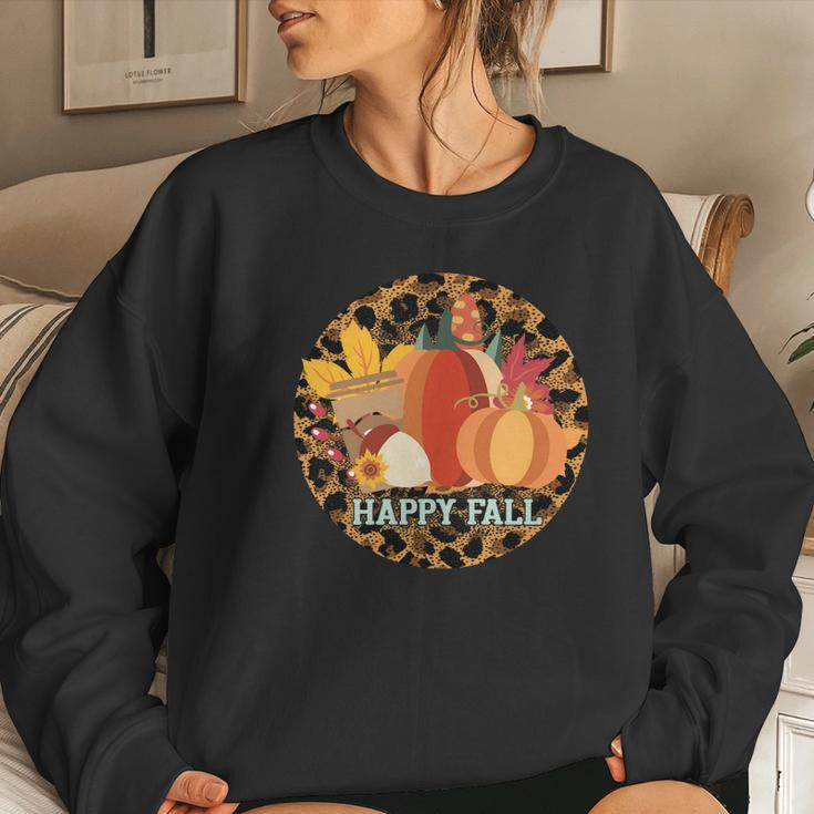 Happy Fall Circle Pumpkins Women Crewneck Graphic Sweatshirt Gifts for Her