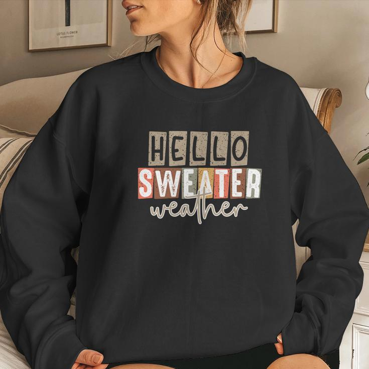 Hello Sweater Weather Fall Favorite Season Women Crewneck Graphic Sweatshirt Gifts for Her