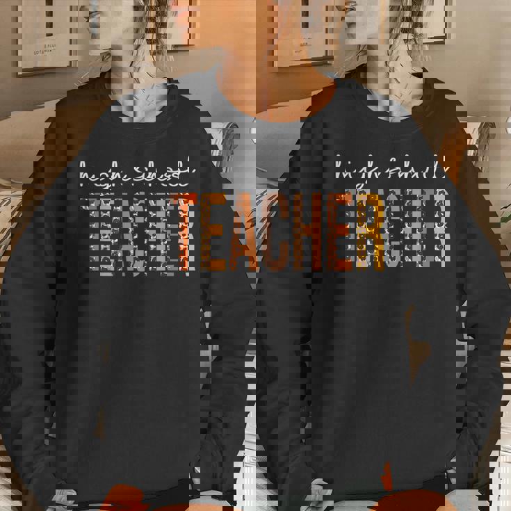 High School Teacher Leopard Fall Autumn Lovers Thanksgiving Women Crewneck Graphic Sweatshirt Gifts for Her
