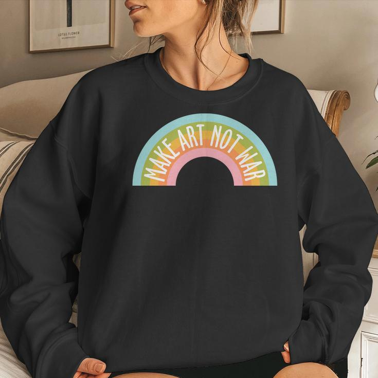 Hippie Rainbow Make Art Not War Custom Women Crewneck Graphic Sweatshirt Gifts for Her