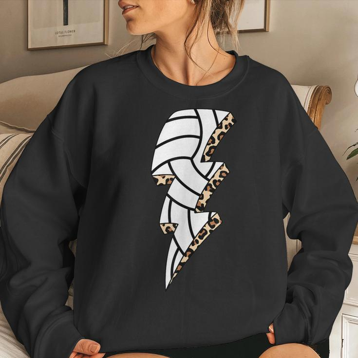 Leopard Volleyball Lightning Bolt Volleyball Mom Game Day Women Crewneck Graphic Sweatshirt Gifts for Her
