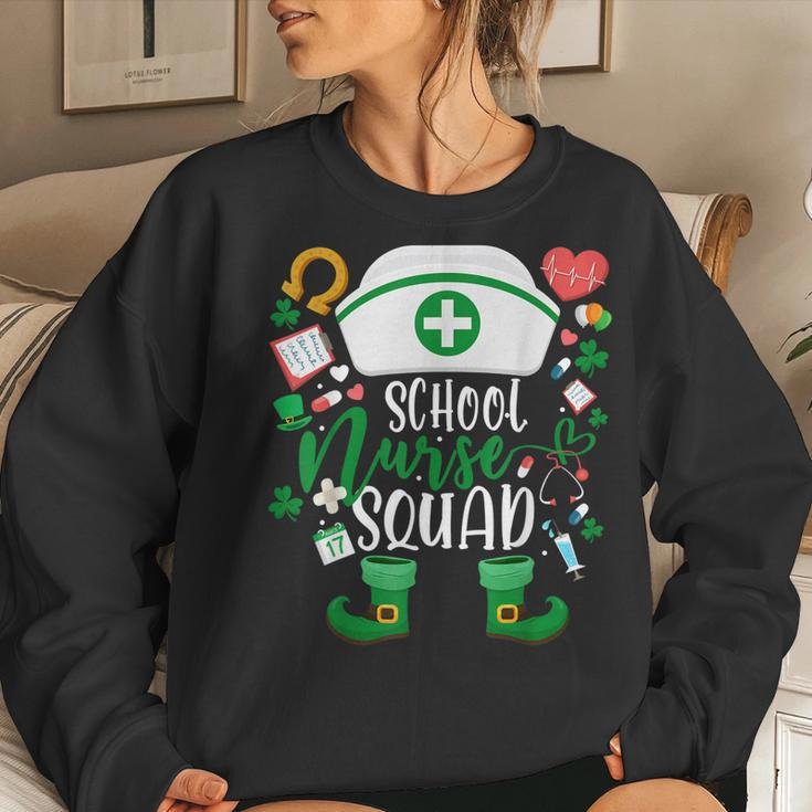 School Nurse Squad Irish Shamrock Nurse St Patricks Day  Women Crewneck Graphic Sweatshirt Gifts for Her