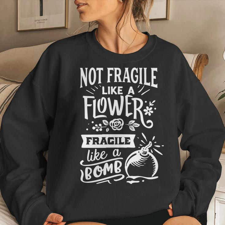 Strong Woman Not Fragile Like A Flower Fragile Like A Bomb V2 Women Crewneck Graphic Sweatshirt Gifts for Her