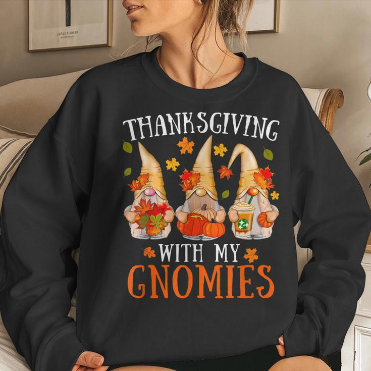 Thanksgiving With My Gnomies For Women Funny Gnomies Lover Women Crewneck Graphic Sweatshirt Gifts for Her