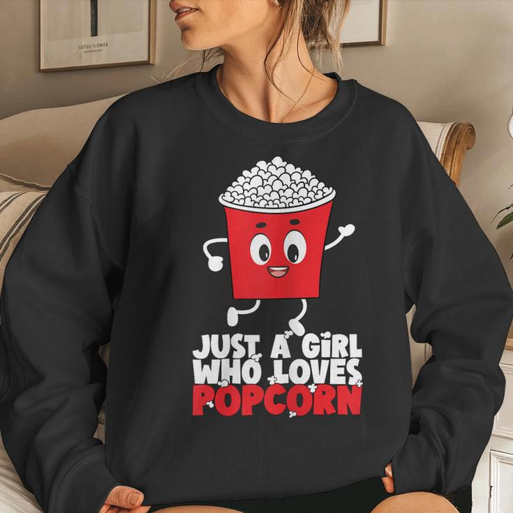 Womens Cool Just A Girl Who Loves Popcorn Girls Popcorn Lovers Women Crewneck Graphic Sweatshirt Gifts for Her