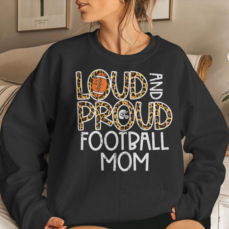 Womens Leopard Loud & Proud American Football Mom Family Mama Mommy Women Crewneck Graphic Sweatshirt Gifts for Her