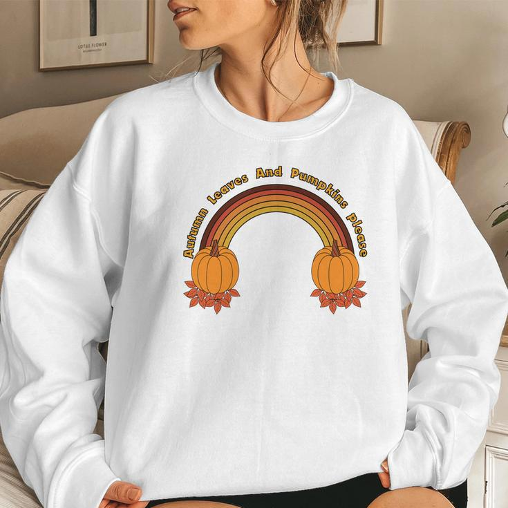 Autumn Leaves And Pumpkin Please Rainbow Fall Women Crewneck Graphic Sweatshirt Gifts for Her