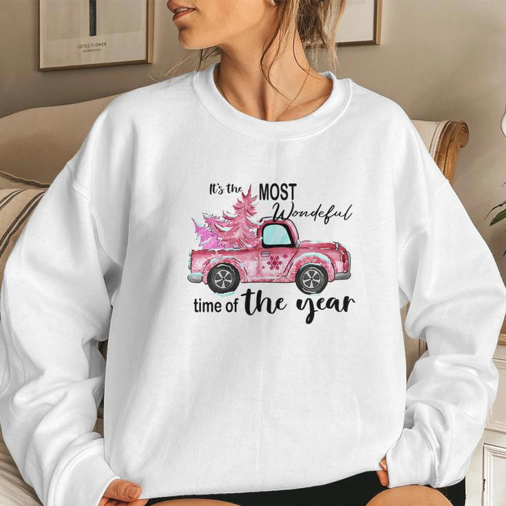 Christmas It Is The Most Wonderful Time Of The Year Holiday Vintage Christmas Truck Women Crewneck Graphic Sweatshirt Gifts for Her