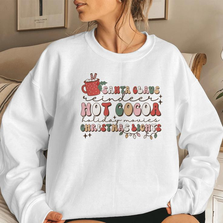 Christmas Vintage Santa Claus Hot Cocoa Holiday Christmas Lights Women Crewneck Graphic Sweatshirt Gifts for Her