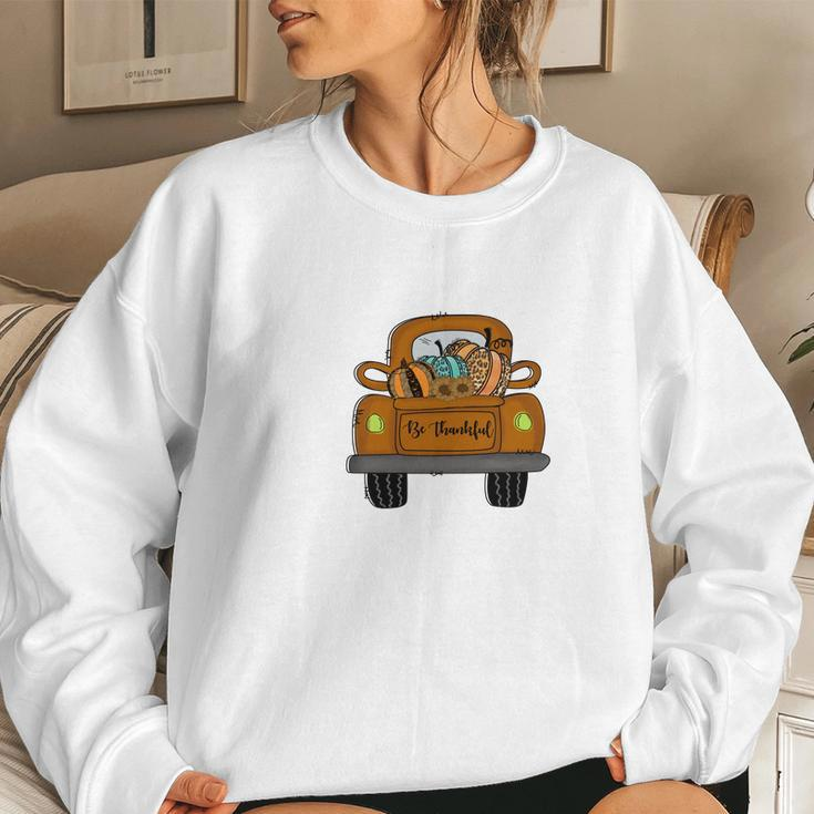 Fall Truck Be Thankful Pumpkins Women Crewneck Graphic Sweatshirt Gifts for Her