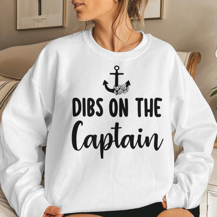Funny Captain Wife Dibs On The Captain Quote Anchor Sailing  V2 Women Crewneck Graphic Sweatshirt Gifts for Her
