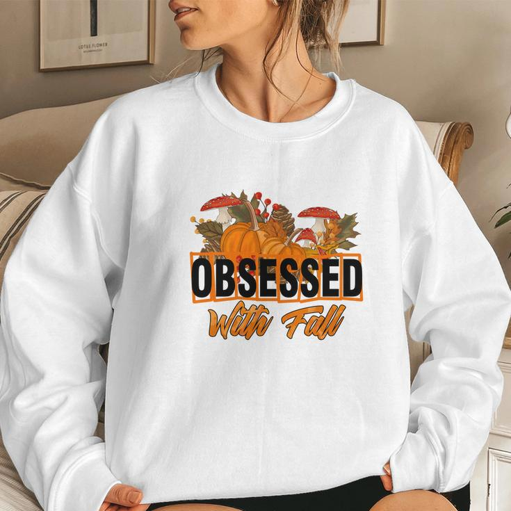 Funny Obsessed With Fall Pumpkin Women Crewneck Graphic Sweatshirt Gifts for Her
