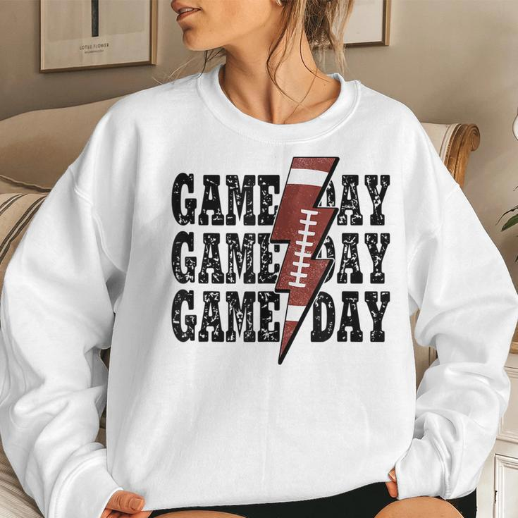 Game Day Football Season Lightning Bolt Funny Football Mom V2 Women Crewneck Graphic Sweatshirt Gifts for Her