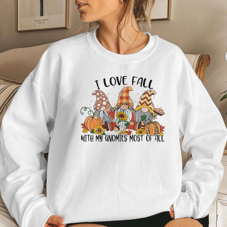 I Love Fall With My Gnomes Most Of All Fall Gnomes Thanksgiving Women Crewneck Graphic Sweatshirt Gifts for Her