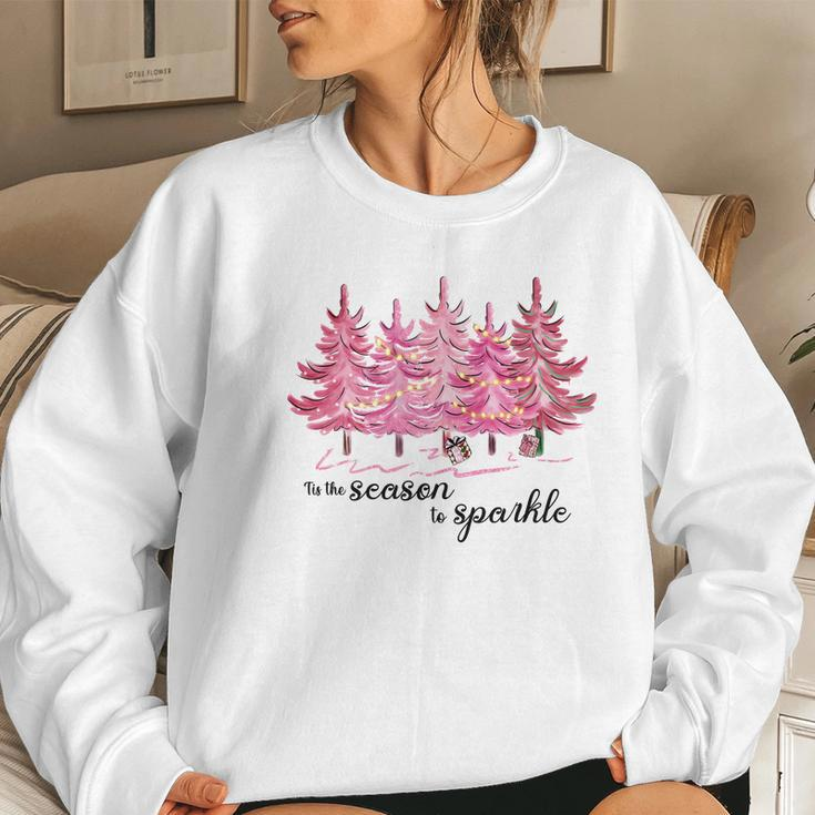 Minimalist Christmas Tree Pink ChristmasTis The Season To Sparkle Women Crewneck Graphic Sweatshirt Gifts for Her