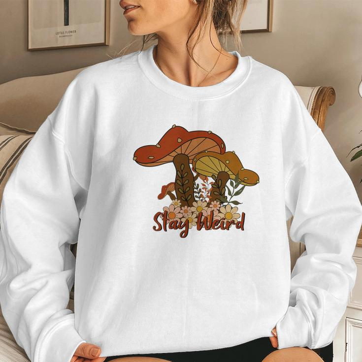 Mushroooms Stay Weird Fall Autumn Women Crewneck Graphic Sweatshirt Gifts for Her