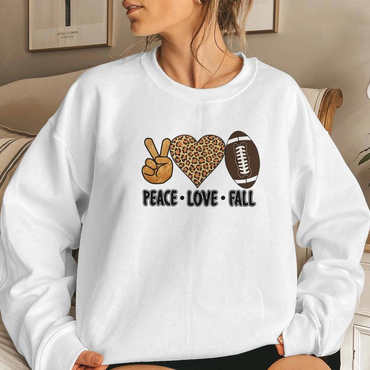 Peace Love Fall Football Leopard Heart Women Crewneck Graphic Sweatshirt Gifts for Her