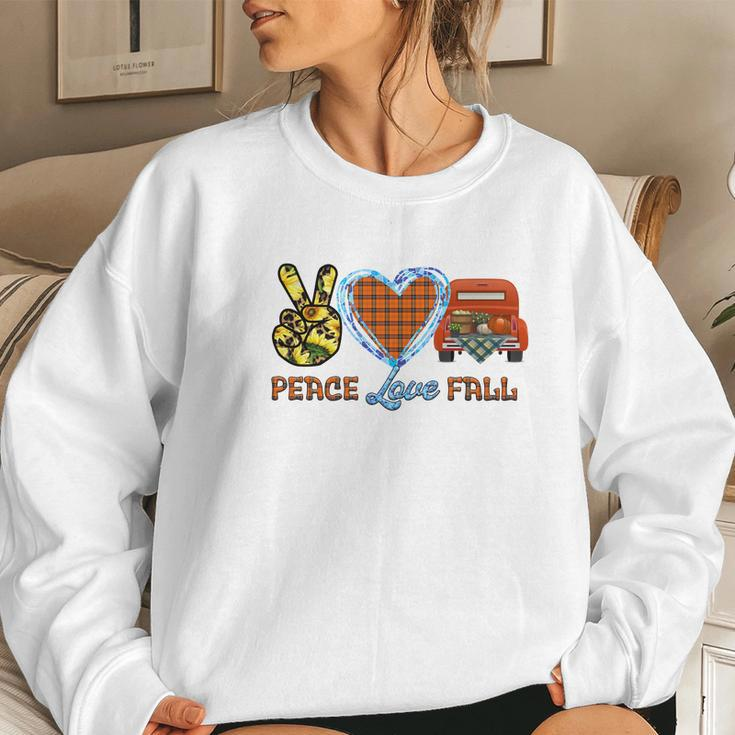 Peace Love Fall Truck Sunflower Heart Women Crewneck Graphic Sweatshirt Gifts for Her
