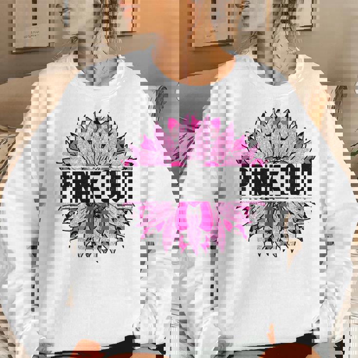 Pink Out Breast Cancer Awareness Sunflower Pink Women Crewneck Graphic Sweatshirt Gifts for Her