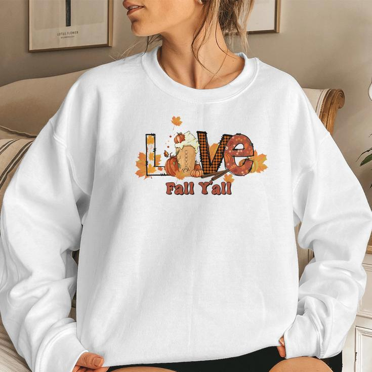 Pumpkin Spice Latte Love Fall Yall Women Crewneck Graphic Sweatshirt Gifts for Her