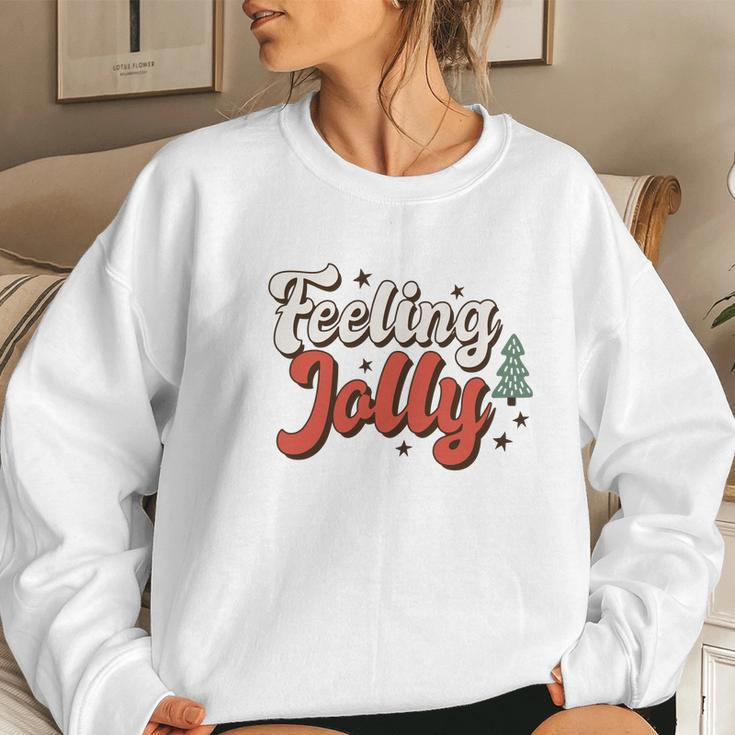 Retro Christmas Feeling Jolly Women Crewneck Graphic Sweatshirt Gifts for Her