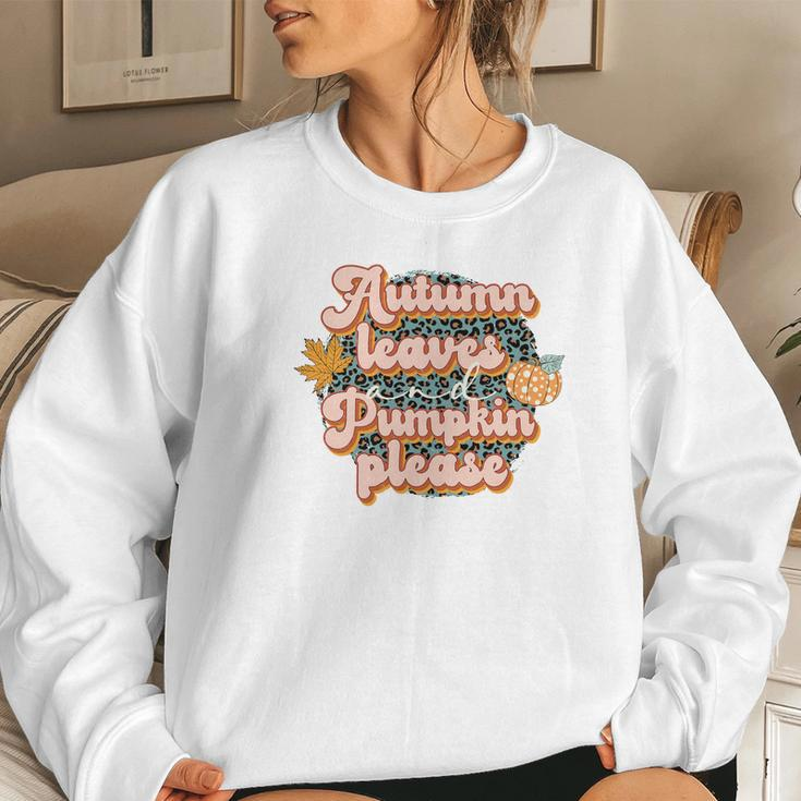 Retro Fall Autumn Leaves And Pumpkins Please Autumn Women Crewneck Graphic Sweatshirt Gifts for Her