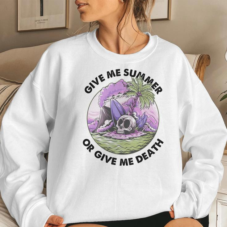 Skeleton And Plants Give Me Summer Or Give Me Death Women Crewneck Graphic Sweatshirt Gifts for Her