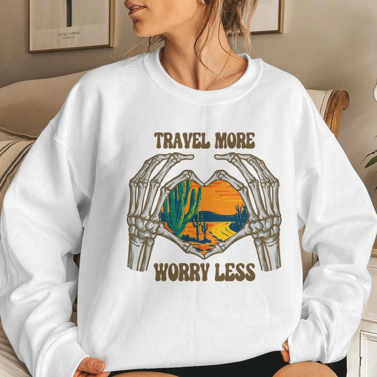 Skeleton And Plants Travel More Worry Less Design Women Crewneck Graphic Sweatshirt Gifts for Her
