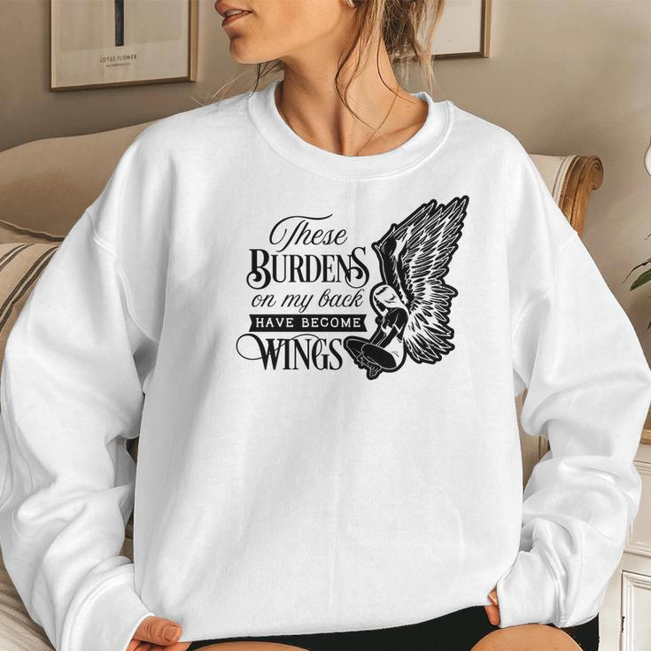 Strong Woman These Burdens On My Back Have Become Wings - For Dark Colors Women Crewneck Graphic Sweatshirt Gifts for Her