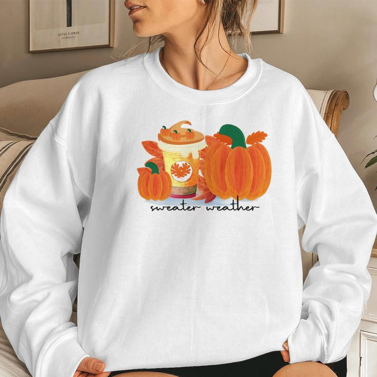 Sweater Weather Pumpkin Pie Fall Season Women Crewneck Graphic Sweatshirt Gifts for Her