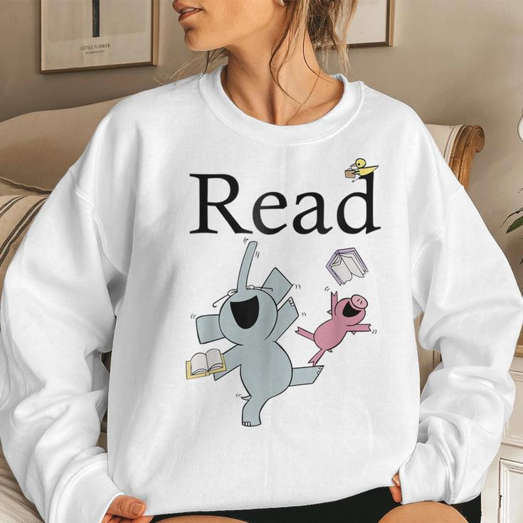 Teacher Library Read Book Club Piggie Elephant Pigeons Funny Women Crewneck Graphic Sweatshirt Gifts for Her