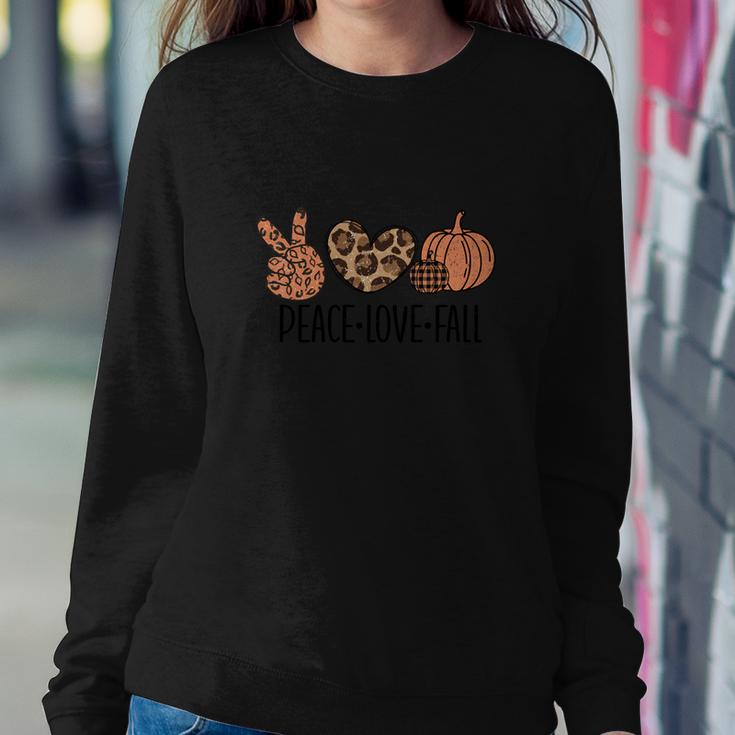 Peace Love Fall Leopard Heart Pumpkin Women Crewneck Graphic Sweatshirt
