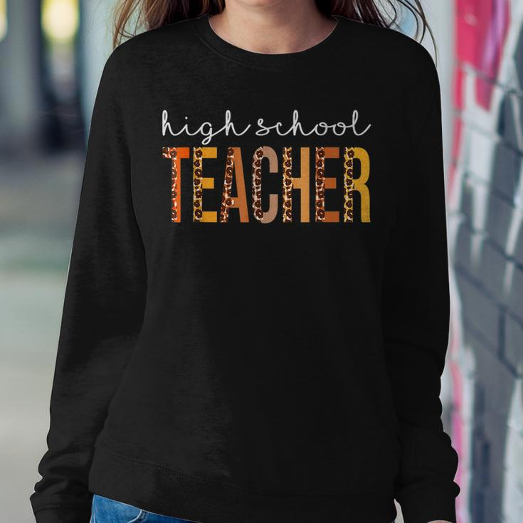 High School Teacher Leopard Fall Autumn Lovers Thanksgiving Women Crewneck Graphic Sweatshirt Personalized Gifts