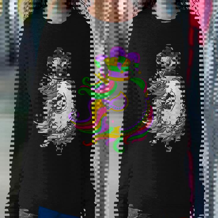 Jester Rainbow Unicorn Design Mardi Gras Mask Costume Women Crewneck Graphic Sweatshirt Personalized Gifts