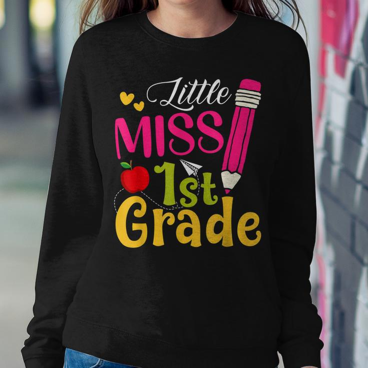 Little Miss 1St Grade Cute Back To School Hello First Grade Women Crewneck Graphic Sweatshirt Personalized Gifts