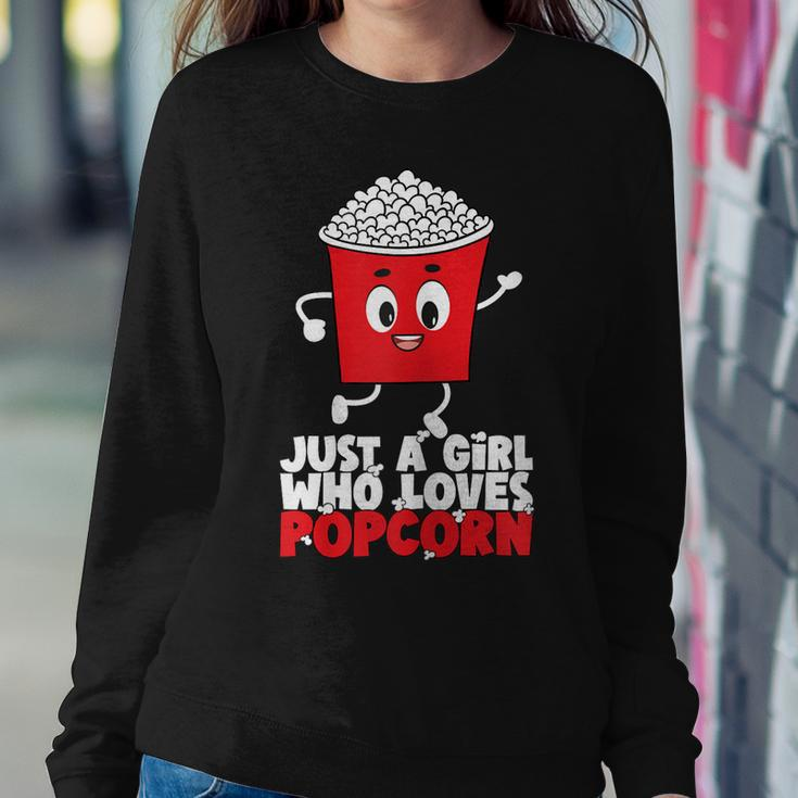Womens Cool Just A Girl Who Loves Popcorn Girls Popcorn Lovers Women Crewneck Graphic Sweatshirt Personalized Gifts